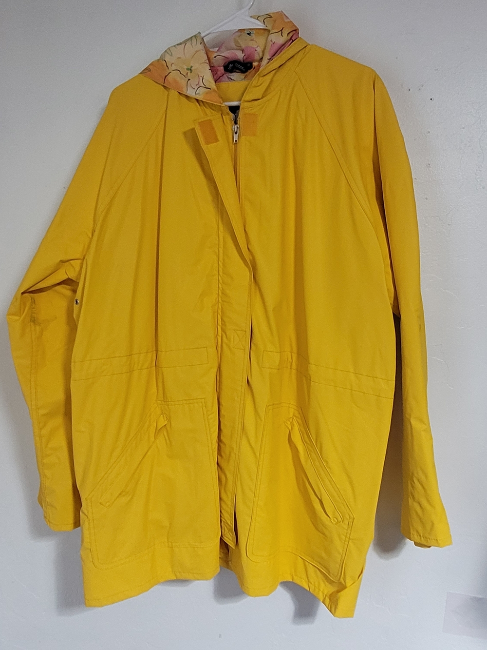 totes Yellow Hooded Rain Coat with Floral Lining